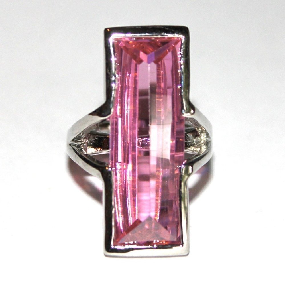 Womens Ladies New Wine Strawberry Champagne Long Geometric Cocktail Pink Ring 7 - Picture 2 of 8